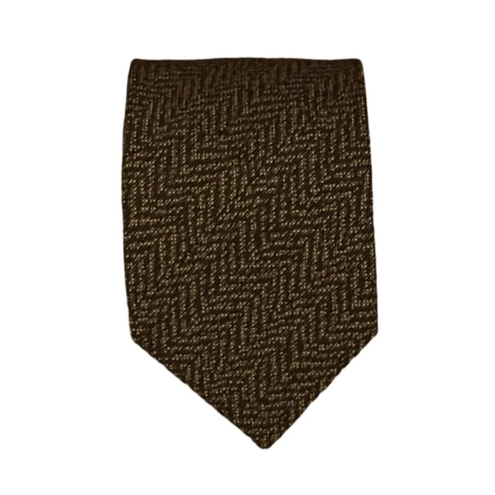GIANFRANCO FERRE Brown Herringbone Silk Blend Tie ITALY 57"/ 3.5" EC